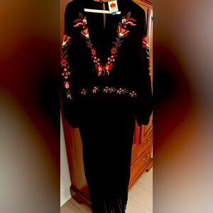 Anthropologie Farm designer jumpsuit black embroidered. XL